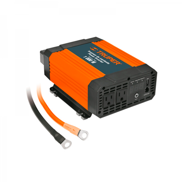Inversor de corriente Truper 1200 W con 2 contactos, fusible externo, 2 puertos USB y display LCD digital