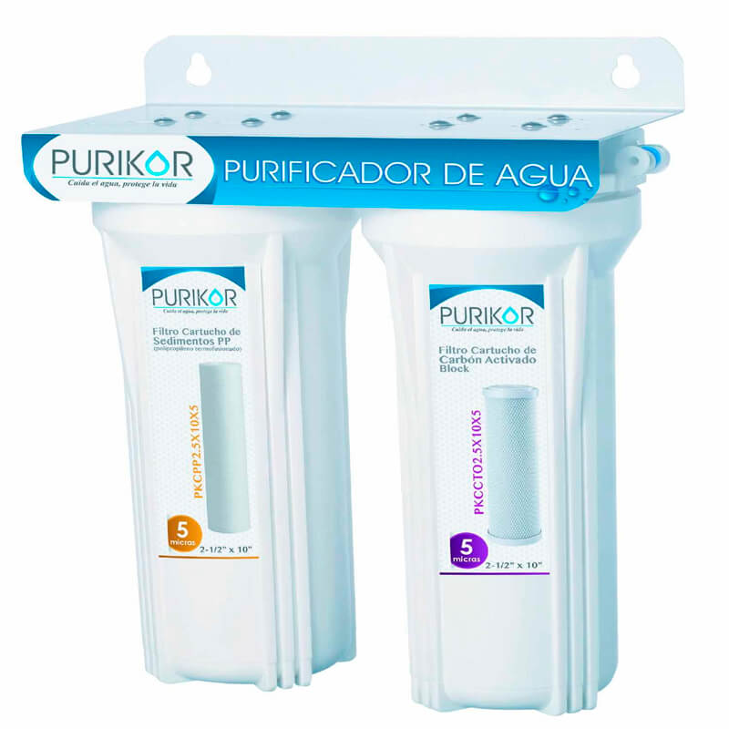 Sistema de filtración básica POU Purikor de 2 etapas y filtración de 5 micras para flujo MAX de 0.5 GPM