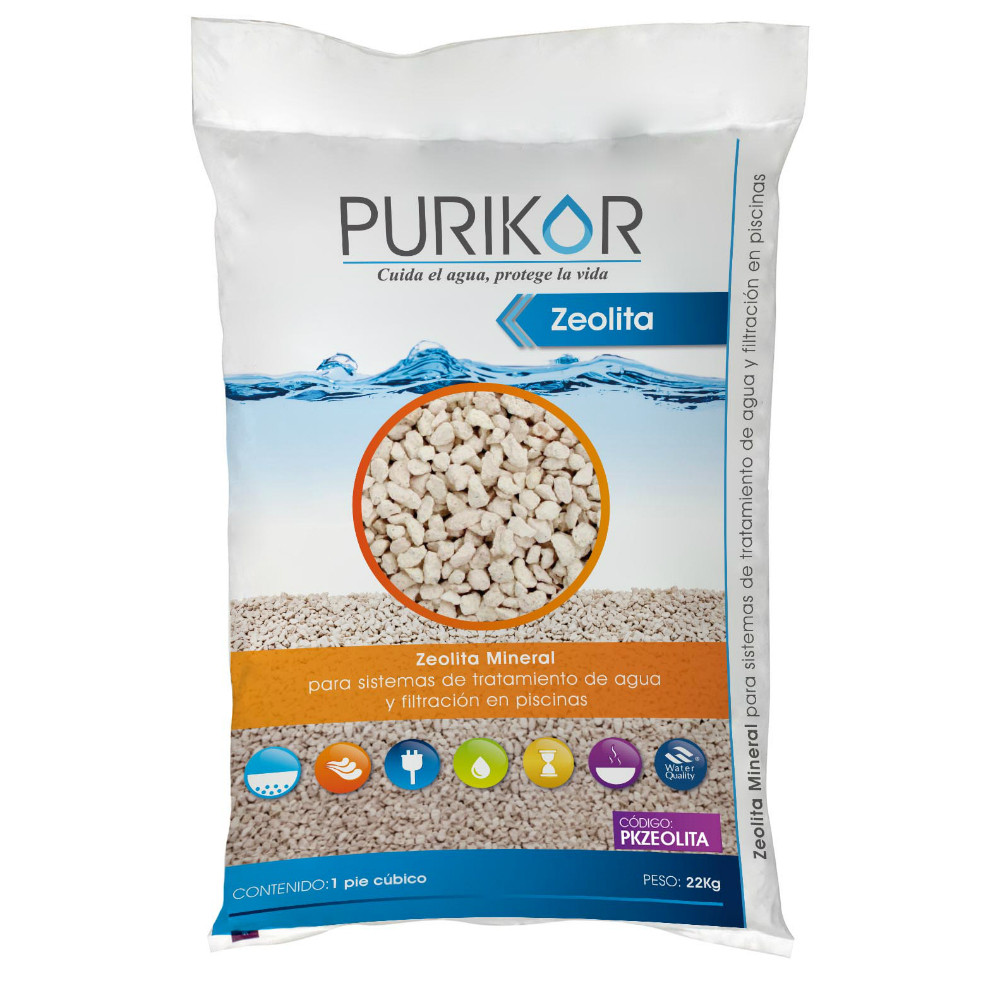 Zeolita mineral Purikor para sistema de tratamiento de agua y filtración de piscinas en saco de 22 KG