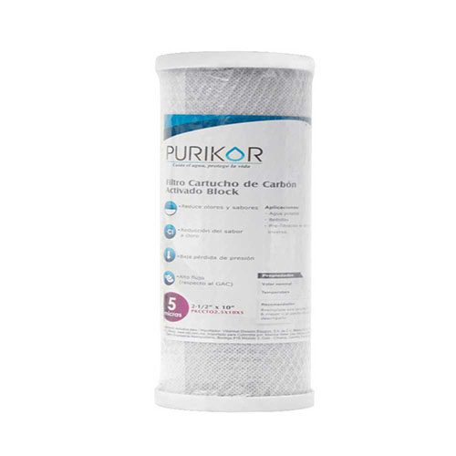 Filtro cartucho de carbón activado block (CTO) Purikor de 4.5" x 20" de 5 micras
