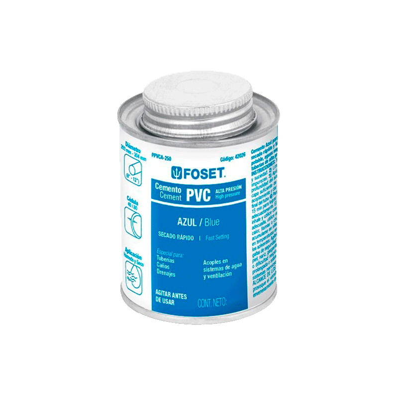 Cemento para PVC alta presión Foset color azul para cedula 40, 80 y sanitario de 250 ml