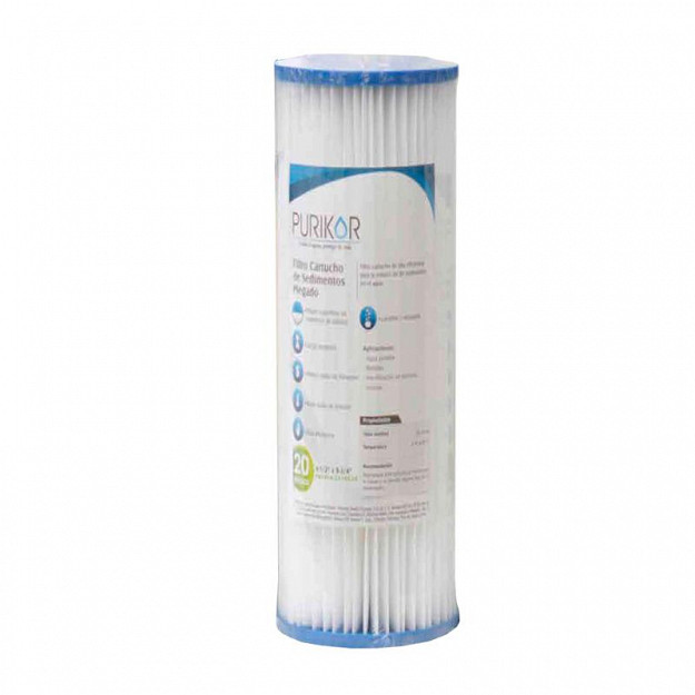 Filtro cartucho plegable de polipropileno Purikor de 2.5" x 10" de 20 micras