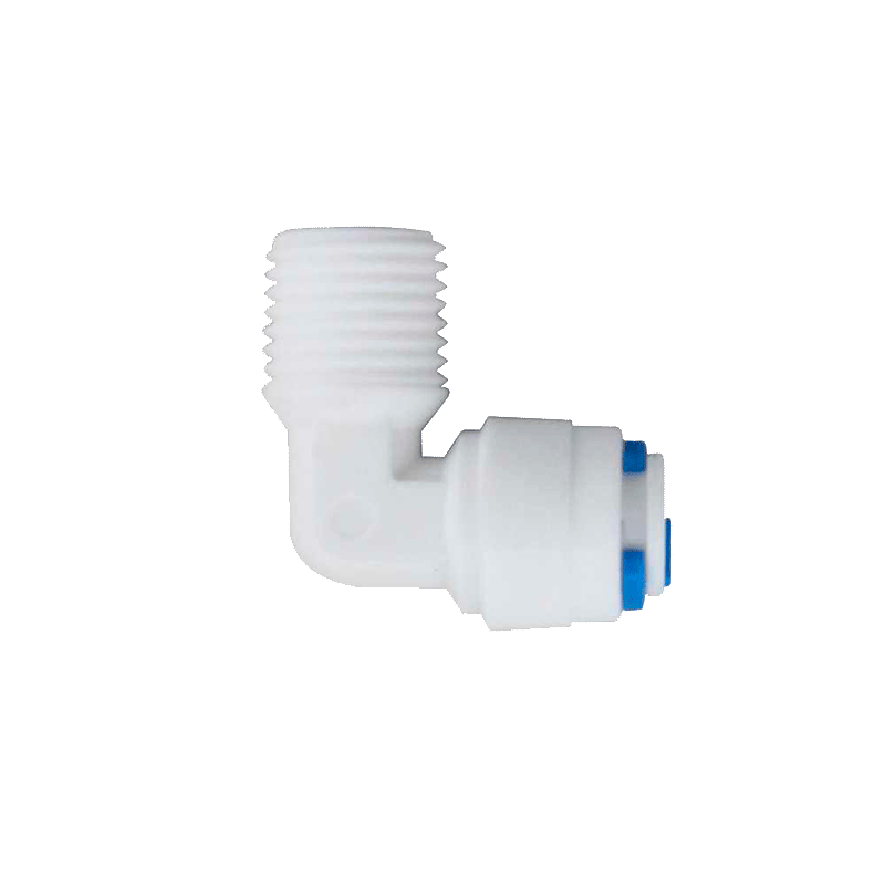 Adaptador codo tipo "L" Purikor para osmosis, ultrafiltración y filtración básica (RM1/4", T1/4")