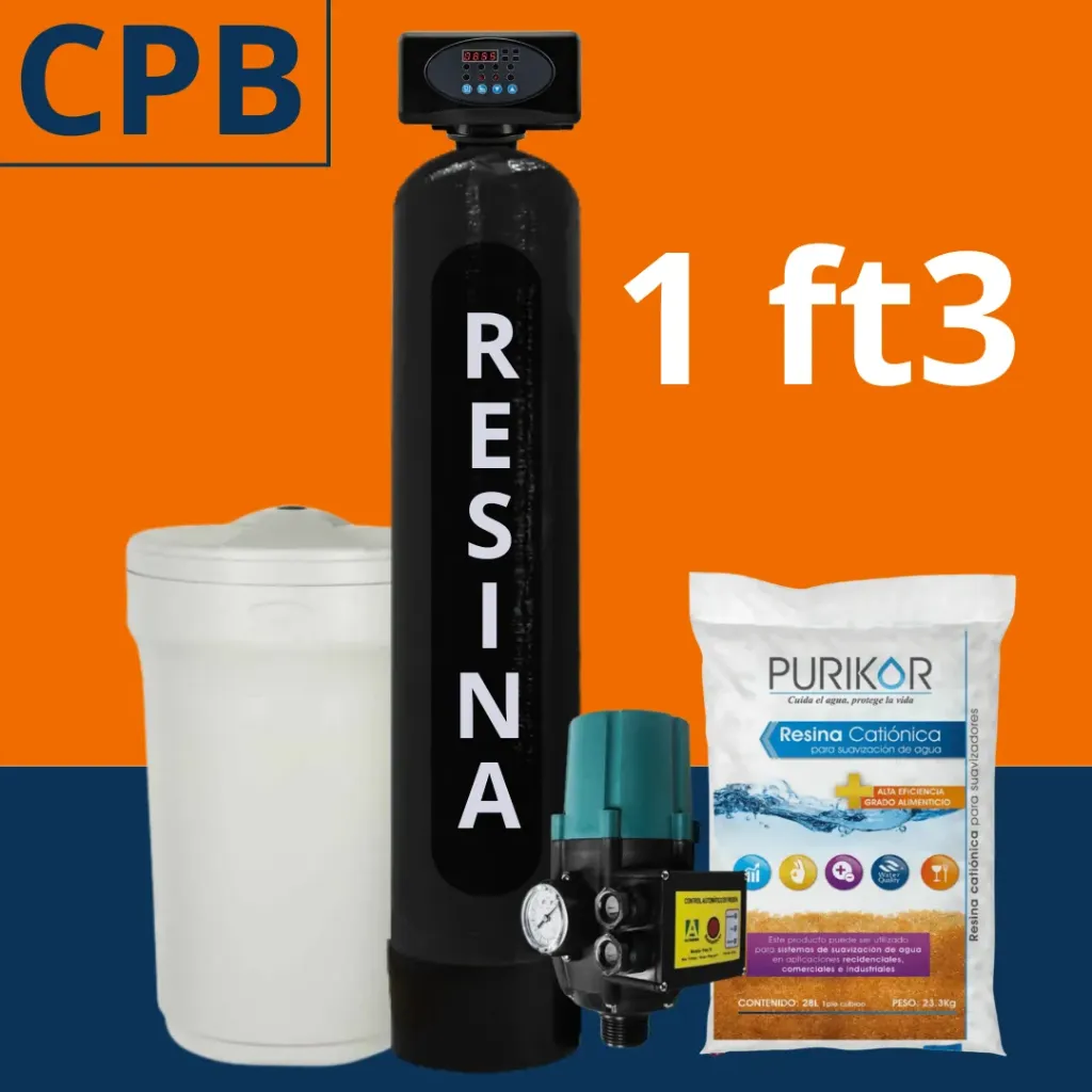 Paquete Suavizador de agua 1ft3 para cisterna con tanque de fibra PB