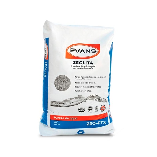 [ZEO-FT3] Zeolita para tratamiento de agua Evans 21.5 Kg 1 Ft3