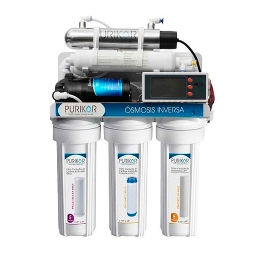[PKRO100-6UVPM] Sistema de osmosis inversa POU Purikor de 6 etapas con luz UV y filtración de 5 micras para flujo de 100 GPD