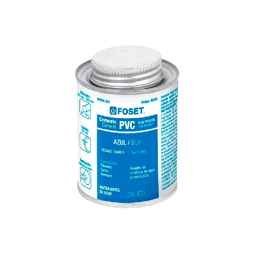 [42026] Cemento para PVC alta presión Foset color azul para cedula 40, 80 y sanitario de 250 ml