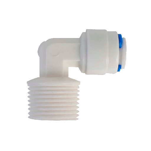 [R-PK-DCC-005A] Adaptador codo tipo "L" Purikor para osmosis inversa de 100 G y 400 G (RM3/8", T1/4")